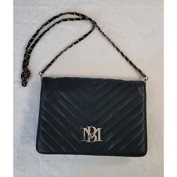 Badgley Mischka Quilted Mini Crossbody – Black/Gold Logo 9x6 - Picture 1 of 10